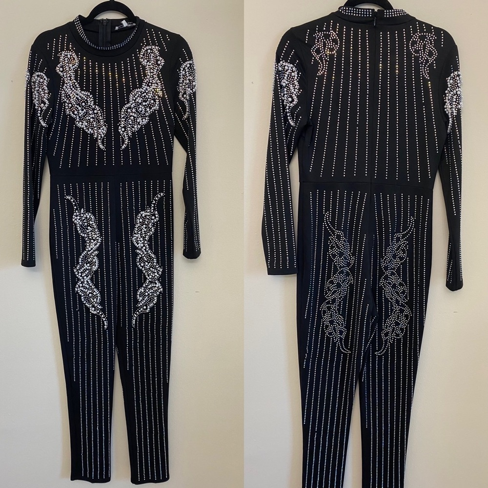 Never worn jumpsuit with pearls and rhinestones